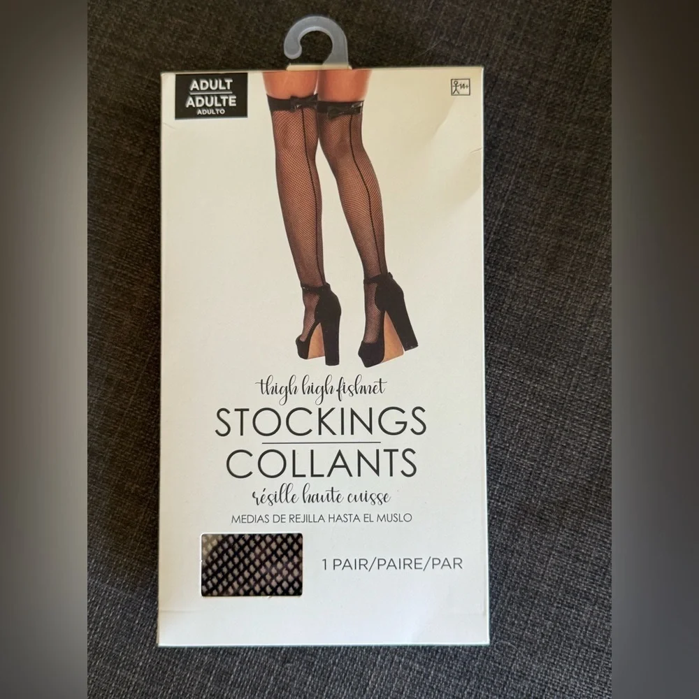 NWT Black Thigh high sexy fish net stocking with bow one size Halloween Goth